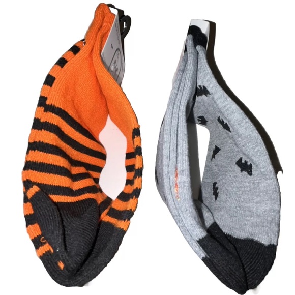 RIP Halloween Crew Socks 2 Pair Women 4-10 Gray Orange w Jack O'lantern Cat Bat - Picture 5 of 8